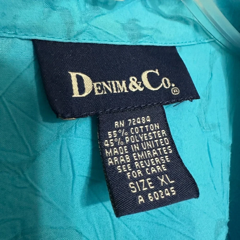 Denim Co Turquoise Burnout‎ Floral Button Front Shacket XL Shirt Vintage Coastal